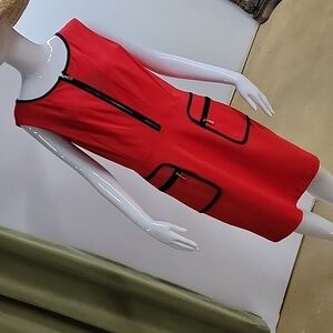 Vince Camuto Sleeveless Red & Black Slimming Sheath Midi Cocktail Dress Size 12